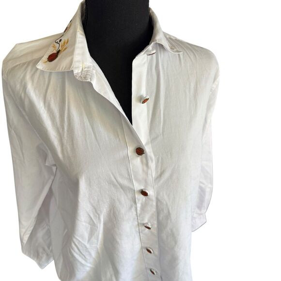 Vintage white button down with autumn embroidered trim Pumpkin Buttons Small‎ - Picture 10 of 16